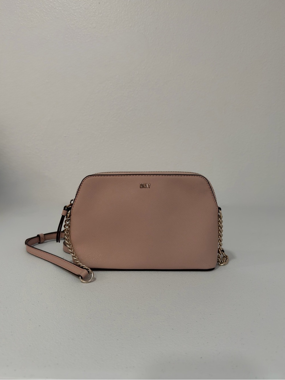 DKNY Pink Leather Crossbody with Gold Chain